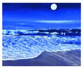 Pastel painting “It Is to the Moon” by York Artist Catherine Howe. Howe was juried into the Art Guild of the Kennebunks in 2022. Howe said she was inspired to complete the 8”x10” painting by the full moon and night sky reflecting on the beach.