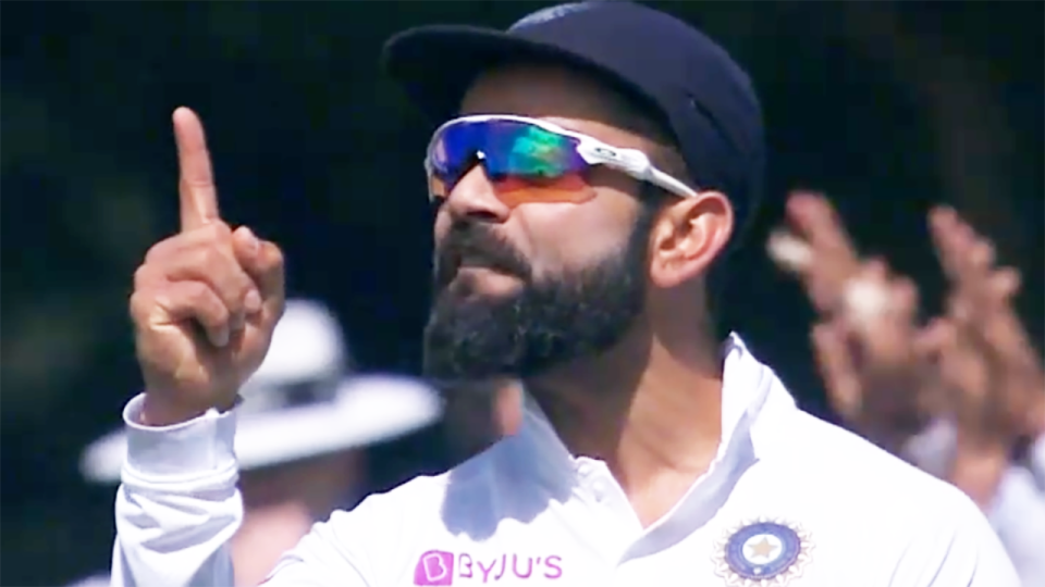 Virat Kohli, pictured here spraying the New Zealand crowd in Christchurch.