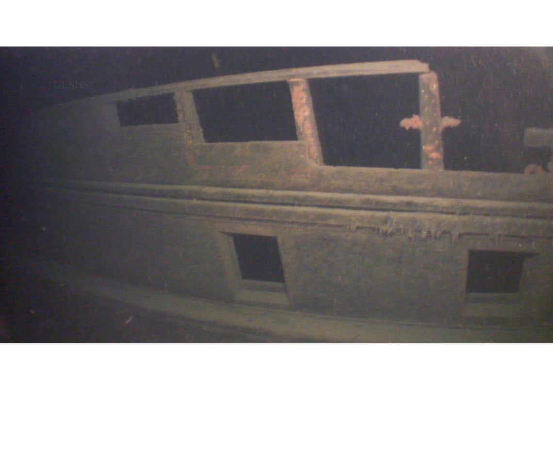 Part of the port bow below the rub rail of the “Adella Shores” Photo by the Great Lakes Shipwreck Historical Society