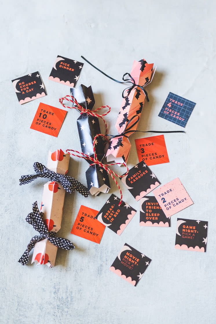 <p>Your kids will get a ton of candy from neighbors. If you want to give them a different kind of treat, print out these coupons and they can trade candy in for an activity (like a movie night!). </p><p><em><a href="https://thehousethatlarsbuilt.com/2020/10/printable-trick-or-treat-coupons-for-sugar-free-fun.html/" rel="nofollow noopener" target="_blank" data-ylk="slk:Get the printable at The House That Lars Built »;elm:context_link;itc:0;sec:content-canvas" class="link ">Get the printable at The House That Lars Built »</a></em></p>