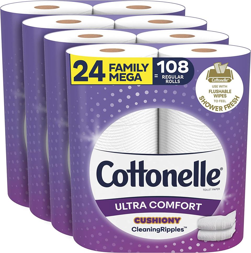 Cottonelle Ultra ComfortCare Soft Toilet Paper, 24 Family Mega Rolls. Image via Amazon.