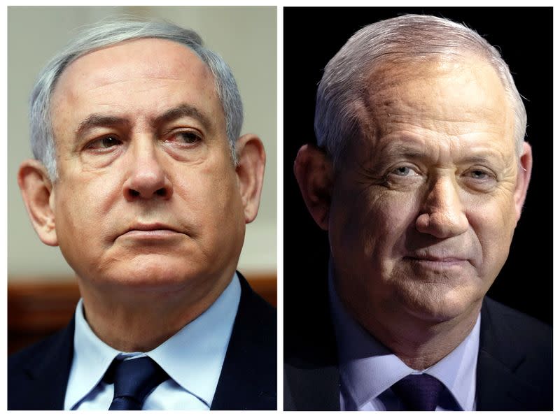 FILE PHOTO: A combination photo shows Israeli Prime Minister Benjamin Netanyahu in Jerusalem and Benny Gantz, leader of Blue and White in Tel Aviv, Israel