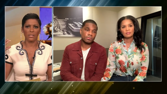 On Wednesday's episode of "Tamron Hall," Kirk Franklin, accompanied by his wife Tammy Collins, left, speaks out about a leaked argument between himself and his estranged son Kerrion Franklin that made headlines last week.