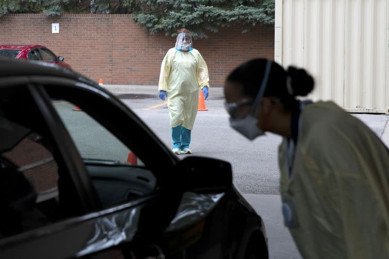 FILE PHOTO: Triage units are set up outside Michigan hospitals