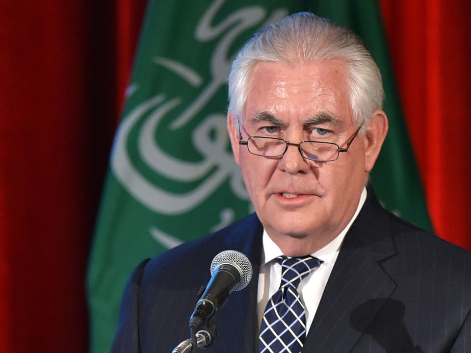 US Secretary of State Rex Tillerson delivers the opening address at the US Chamber of Commerce's US-Saudi CEO Summit in Washington last month: AFP/Getty