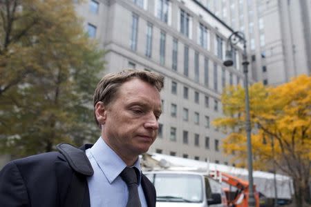 Former Rabobank employee Anthony Allen exits federal court in Manhattan, New York November 5, 2015. REUTERS/Brendan McDermid