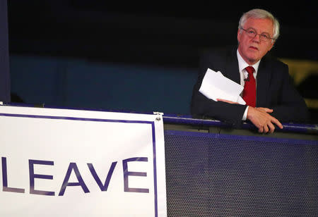 Pro-Brexit supporter and ex-Secretary of State for Exiting the European Union, David Davis attends a 'Leave Means Leave' rally at the University of Bolton, in Bolton, Britain, September 22, 2018. REUTERS/Hannah McKay/Files