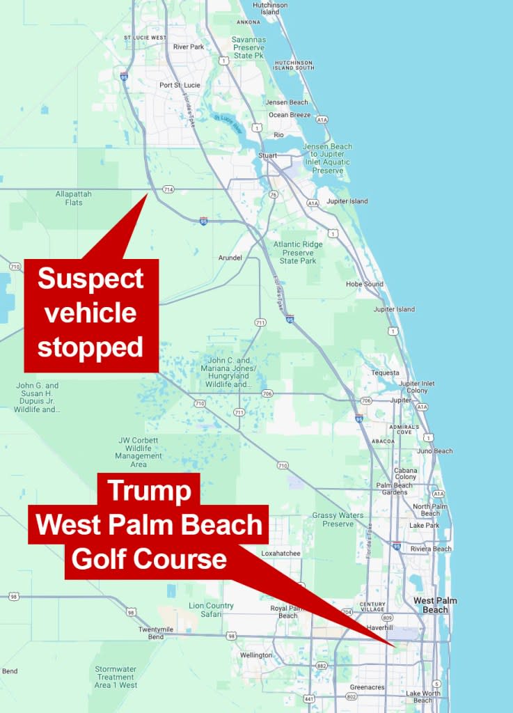 The suspect was arrested by local police a short time later on I-95 at FL-714, about 41 miles north in Palm City. NY Post composite