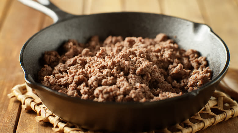 cast iron pan ground beef