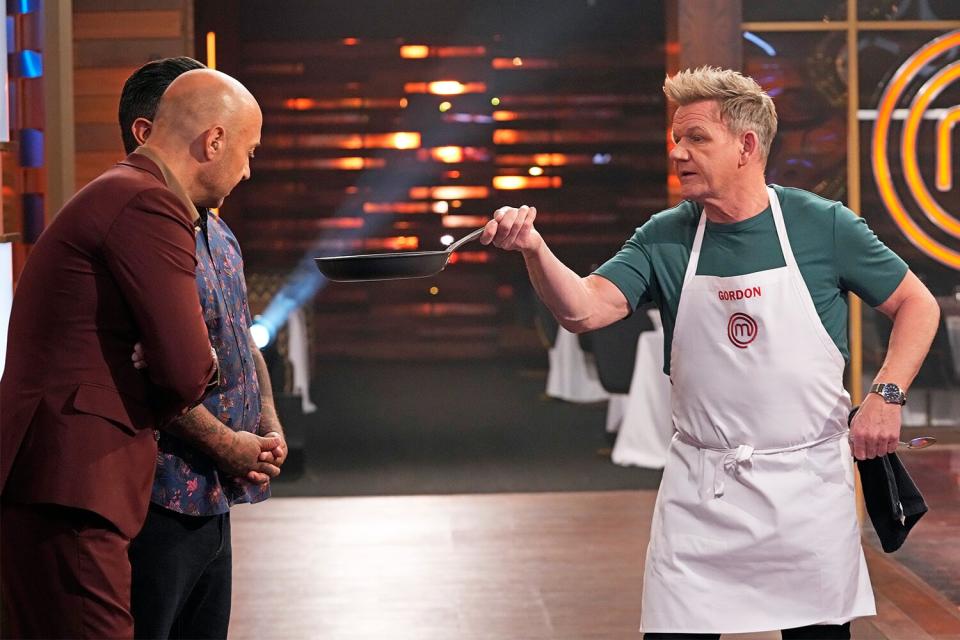MASTERCHEF: L-R: Joe Bastianich, Aarón Sánchez and Gordon Ramsay in the “Back to Win: Gordon Ramsay Loves Vegans!” episode airing Wednesday, July 13
