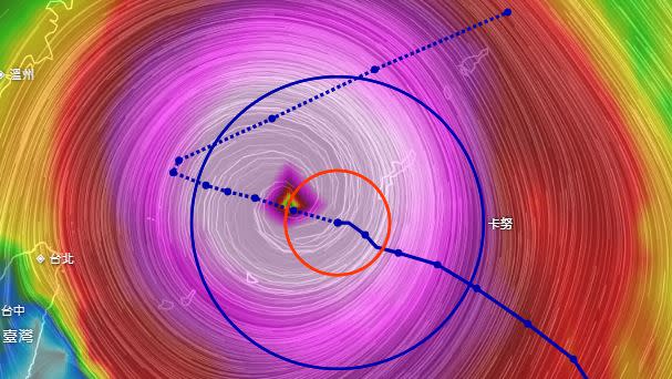卡努快到家門口，氣象局最快在今（2）日17時30分發布陸上颱風警報。（圖／翻攝自NCDR天氣與氣候監測網）