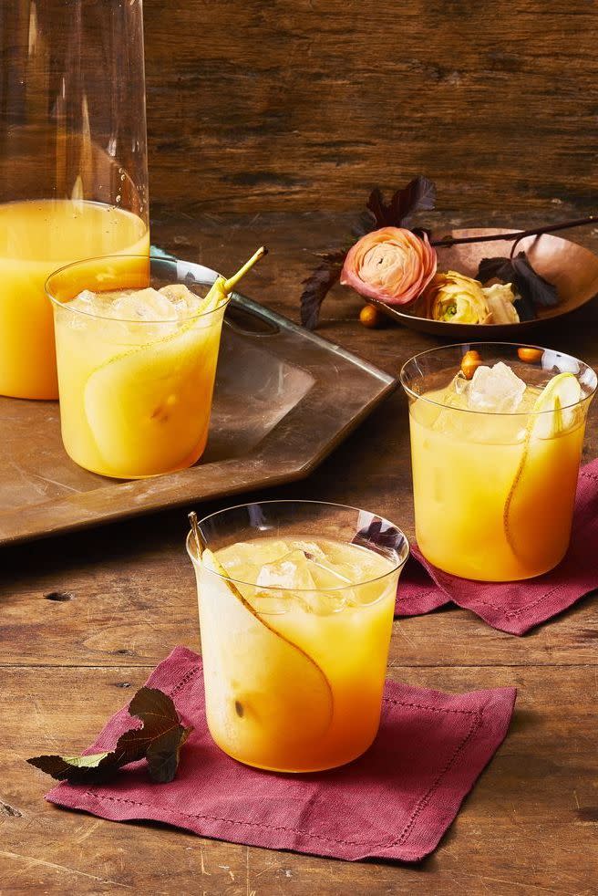 <p>There are so many yummy fall flavors that taste delicious in cocktails. Mix individual drinks or whip up a large batch of punch in the morning. This one includes pear, ginger beer, lemon, and bitters. </p><p><em><a href="https://www.goodhousekeeping.com/food-recipes/party-ideas/a29417605/fall-punch-recipe/" rel="nofollow noopener" target="_blank" data-ylk="slk:Get the recipe for Fall Punch »;elm:context_link;itc:0;sec:content-canvas" class="link ">Get the recipe for Fall Punch »</a></em></p><p><strong>RELATED:</strong> <a href="https://www.goodhousekeeping.com/food-recipes/party-ideas/g33457467/fall-cocktails/" rel="nofollow noopener" target="_blank" data-ylk="slk:20 Best Fall Cocktails to Sip This Autumn;elm:context_link;itc:0;sec:content-canvas" class="link ">20 Best Fall Cocktails to Sip This Autumn</a><br></p>