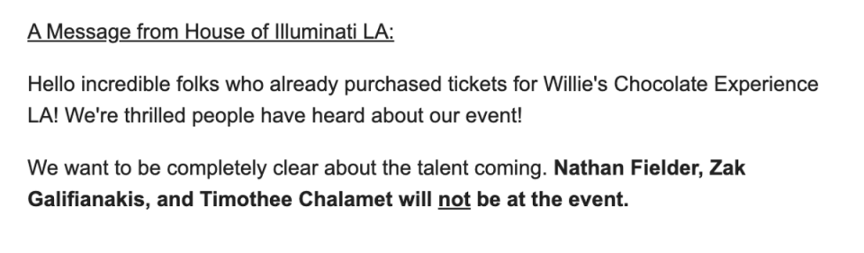 House of Illuminati LA clarified that A-listers would not be attending the event (Screenshot)