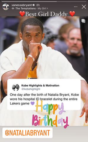 <p>Vanessa Bryant/Instagram</p> Vanessa remembered late husband Kobe Bryant in her birthday tribute to daughter Natalia