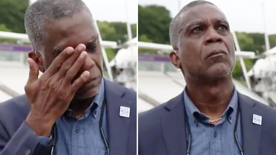 Pictured here, former Windies captain Michael Holding is brought to tears on air.