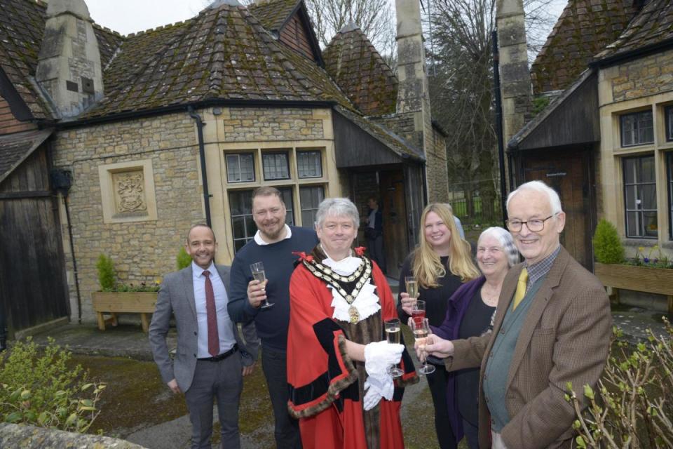 Trowbridge Mayor Cllr Graham Hill with Trowbridge Almshouses Trust chairman Glyn Bridges and fellow trustees at 3 Polebarn Road, one of the Lady Brown’s Cottages originally built in memory of  Sir Roger Brown’s wife  Sarah. Photo Trevor Porter 69712 <i>(Image: Trevor Porter)</i>