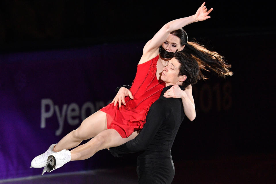 <p>Canada’s Tessa Virtue and Canada’s Scott Moir perform during the figure skating gala event during the Pyeongchang 2018 Winter Olympic Games at the Gangneung Oval in Gangneung on February 25, 2018. / AFP PHOTO / Mladen ANTONOV (Photo credit should read MLADEN ANTONOV/AFP/Getty Images) </p>