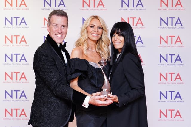 (left-right) Anton Du Beke, Tess Daly and Claudia Winkleman