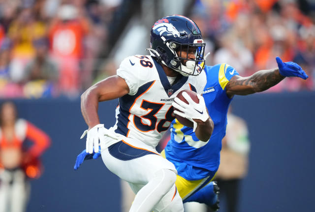 Denver Broncos linebacker Drew Sanders (41) runs against the Los