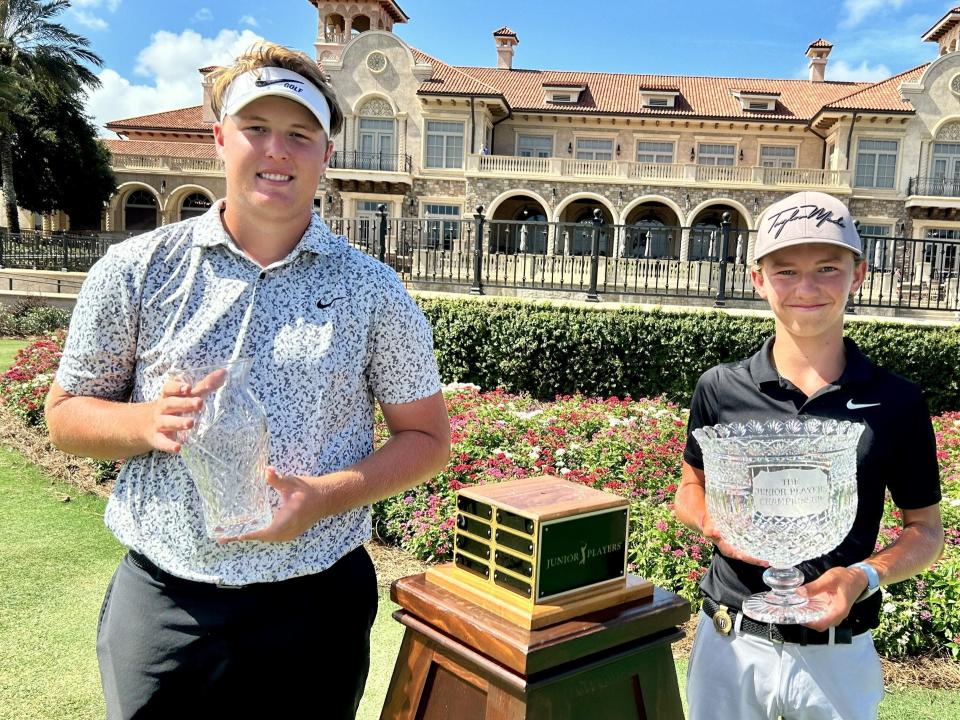 Miles Russell (right) of Jacksonville Beach won and Phillip Dunham (left) of Ponte Vedra Beach was second in the 17th Junior Players Championship on Sept. 3, 2023 at the Players Stadium Course at TPC Sawgrass. Prior to that, no First Coast player had won it.