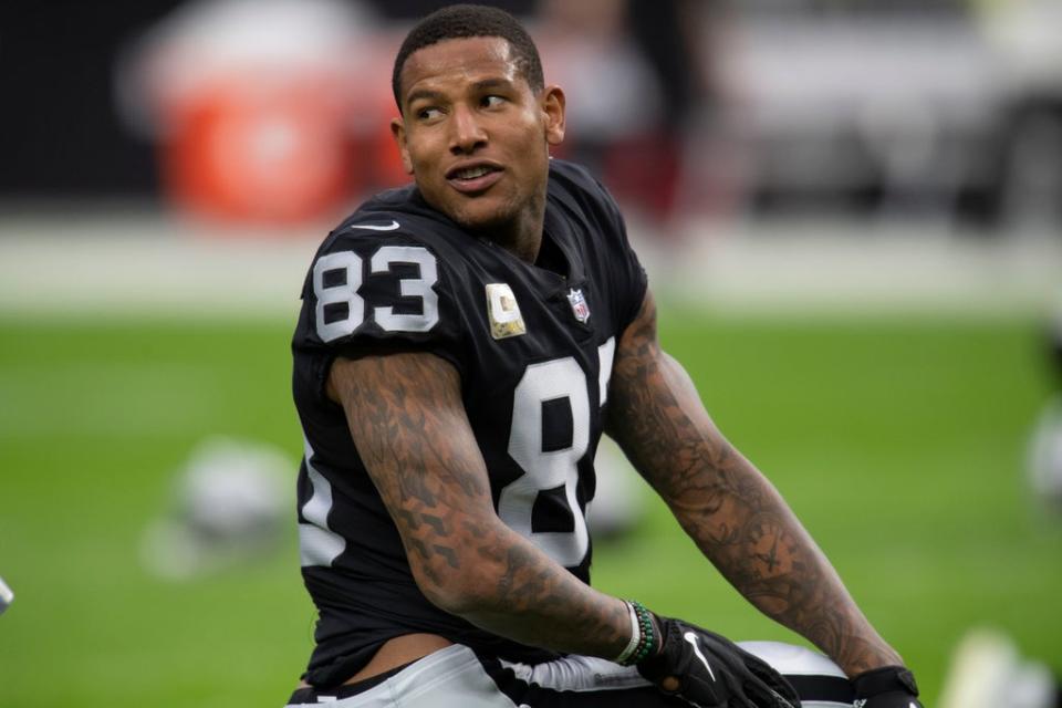 Las Vegas Raiders tight end Darren Waller looks on before playing the Cincinnati Bengals (AP)