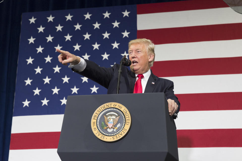 President Trump speaking to an audience in Springfield, Missouri.