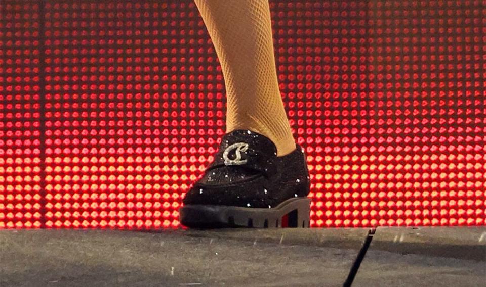 A closer look at Taylor Swift's Louboutin loafers.