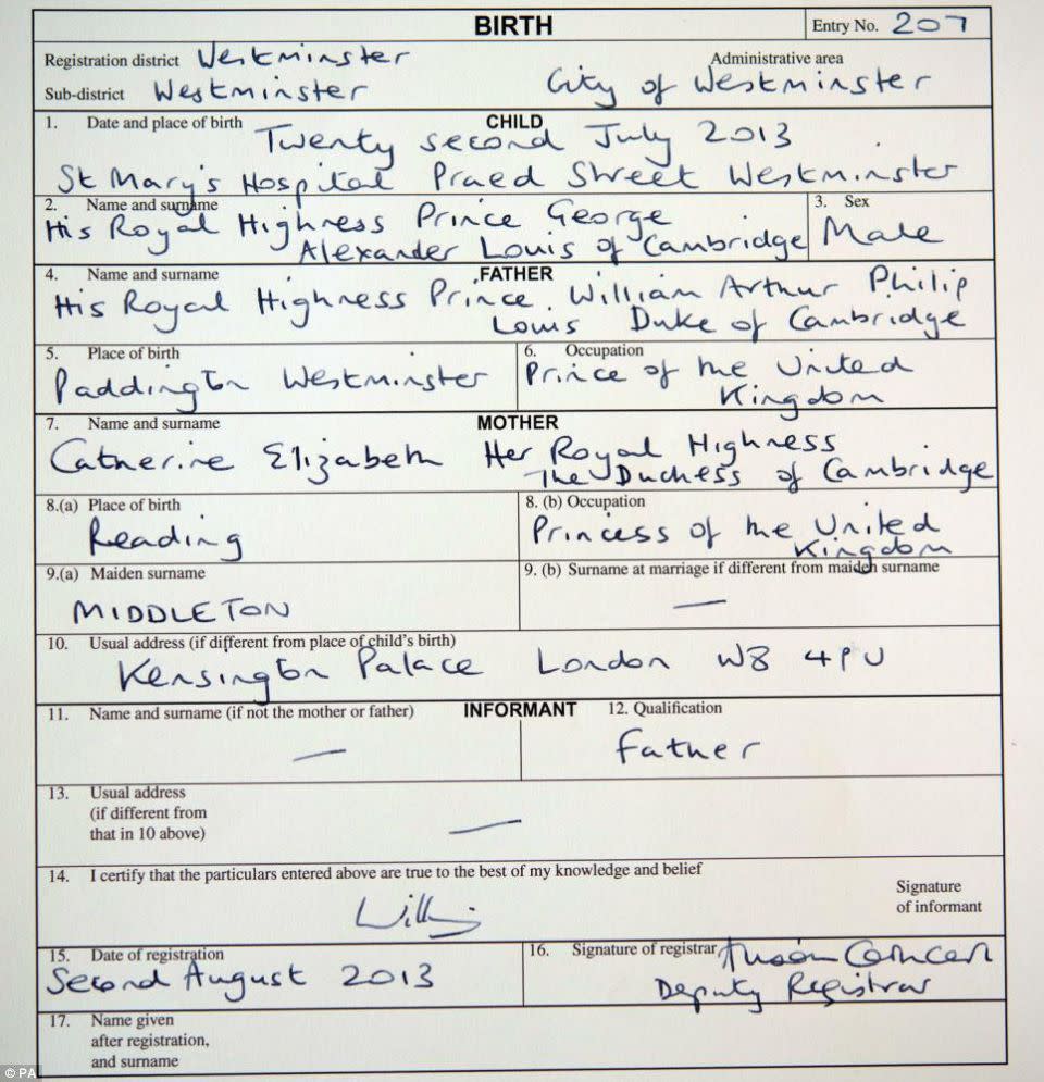 Kate Middleton is listed as the 'Princess of the United Kingdom'. Photo: Reuters