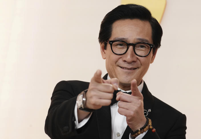 Ke Huy Quan arrives at the Oscars on Sunday, March 12, 2023, at the Dolby Theatre in Los Angeles. (Photo by Jordan Strauss/Invision/AP)
