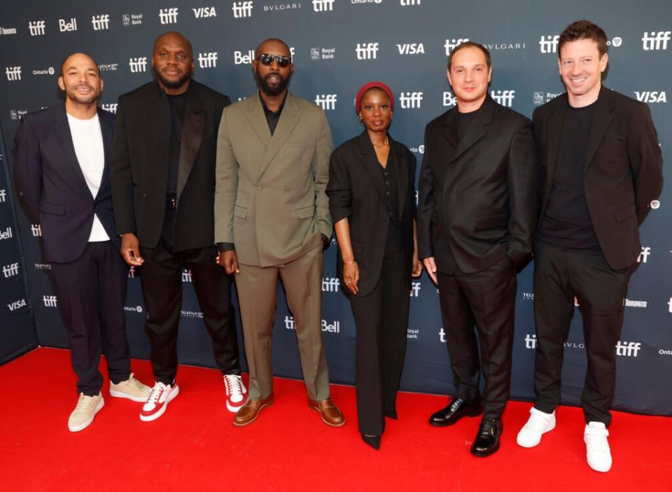 TORONTO, ONTARIO – SEPTEMBER 08: (L-R) Toufik Ayadi, Pierre Messi, Ladj Ly, Anta Diaw, Alexis Manenti and Christophe Barral attend the “Les Indesirables” premiere during the 2023 Toronto International Film Festival at Royal Alexandra Theatre on September 08, 2023 in Toronto, Ontario. (Photo by Robin Marchant/Getty Images)