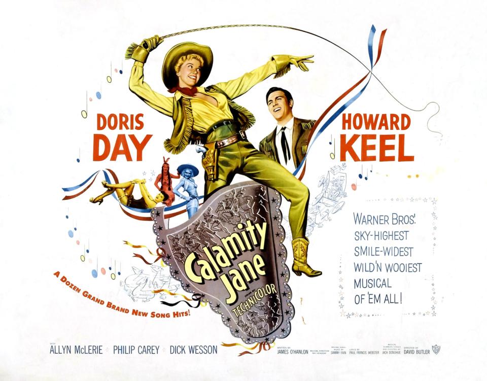 Calamity Jane, poster, Doris Day, Howard Keel, 1953. (Photo by LMPC via Getty Images)