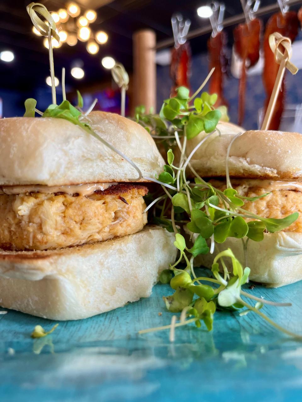 Krabby patty sliders are three handmade crab cakes topped with aioli sauce and served on mini brioche buns at BARunch in Cape Coral.