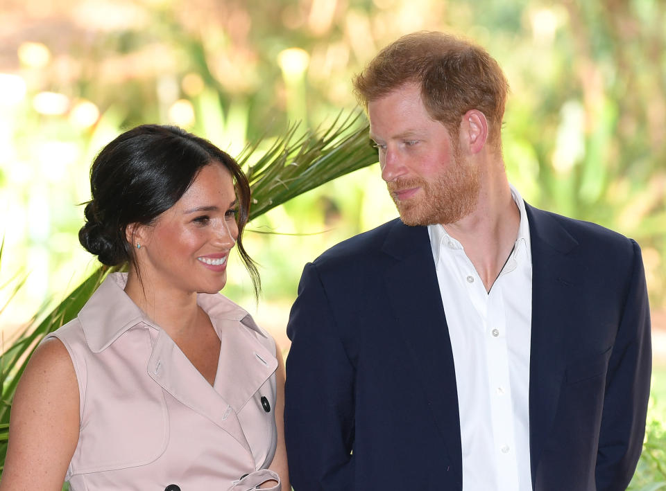 JOHANNESBURG, SOUTH AFRICA - OCTOBER 02: Meghan, Duchess of Sussex and Prince Harry, Duke of Sussex attend a reception to celebrate the UK and South Africa’s important business and investment relationship at the High Commissioner’s Residence during their royal tour of South Africa on October 02, 2019 in Johannesburg, South Africa. (Photo by Karwai Tang/WireImage)