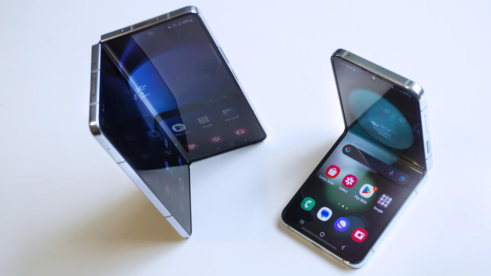 Samsung Galaxy Z Fold 5 vs Samsung Galaxy Z Flip 5 top angled half open