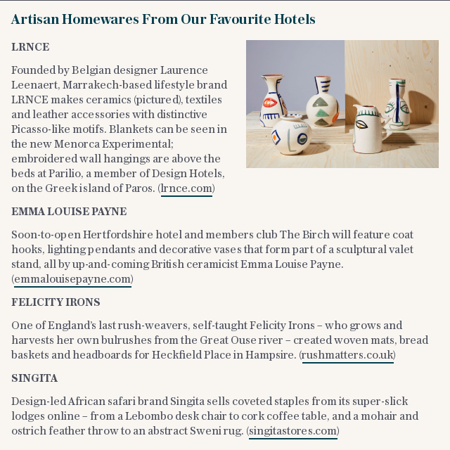 Artisan Homewares From Our Favourite Hotels