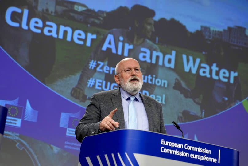 European Commissioner for European Green Deal Frans Timmermans speaks during a media conference at EU headquarters in Brussels, October 2022