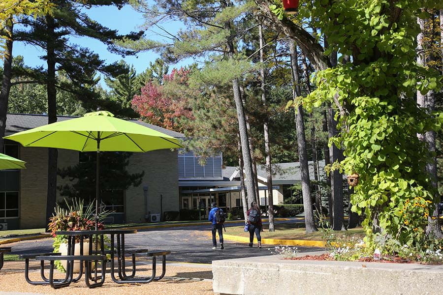 The UW-Green Bay Marinette campus in northern Wisconsin is surrounded by forests.