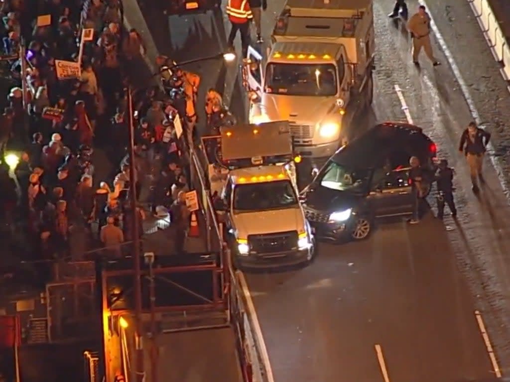 The crash scene on Golden Gate Bridge, as viewed by helicopter  (California Highway Patrol/NBC News)