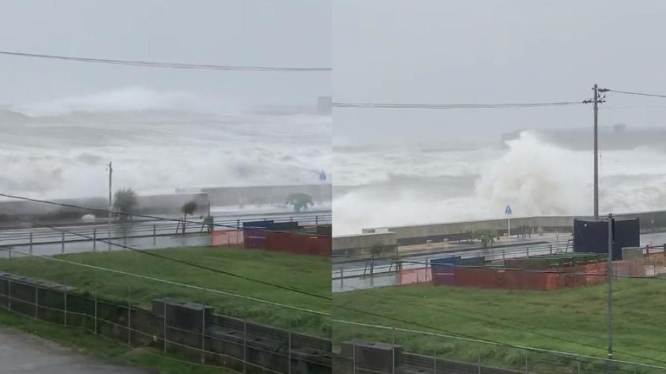 沖繩縣海邊也受颱風影響出現長浪。（圖／翻攝自@yonabaru_print推特）