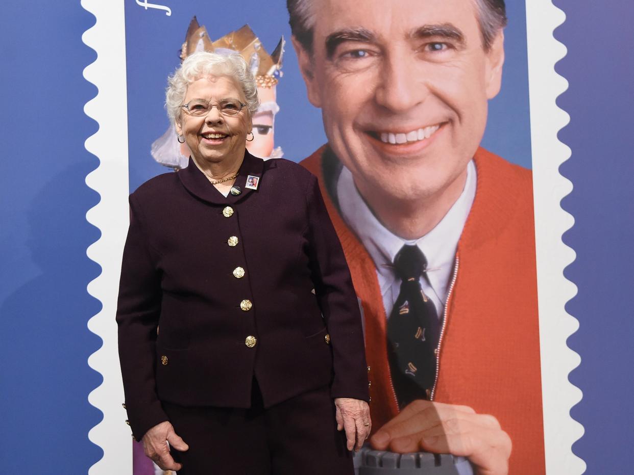 Joanne Rogers attends the US Postal Service dedication of a Mister Rogers Forever Stamp on 23 March 2018 in Pittsburgh, Pennsylvania (Jason Merritt/Getty Images)