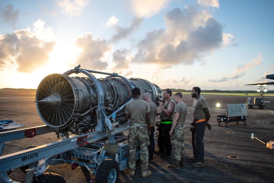 Air Force maintainers F-15E engine Iwo Jima