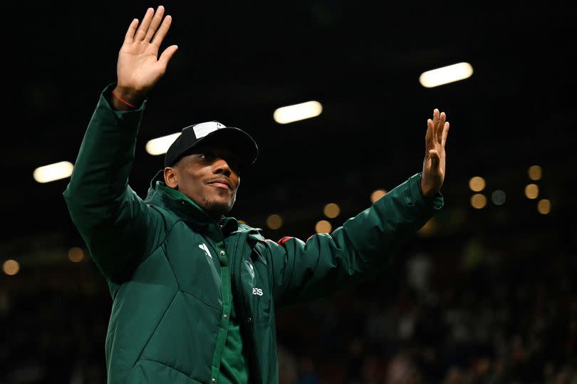 Anthony Martial thanks the supporters at the end of the match between Manchester United and Newcastle United at Old Trafford.