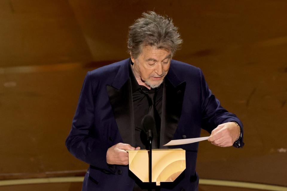 PHOTO: Al Pacino speaks onstage during the 96th Annual Academy Awards at Dolby Theatre on March 10, 2024 in Hollywood. (Kevin Winter/Getty Images)