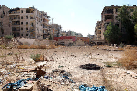 A view shows what is believed to be one of the roads that people would have to use to access one of the safe exit points opened for people wishing to leave rebel-held areas, in Aleppo's Bustan al-Qasr, Syria October 20, 2016. REUTERS/Abdalrhman Ismail