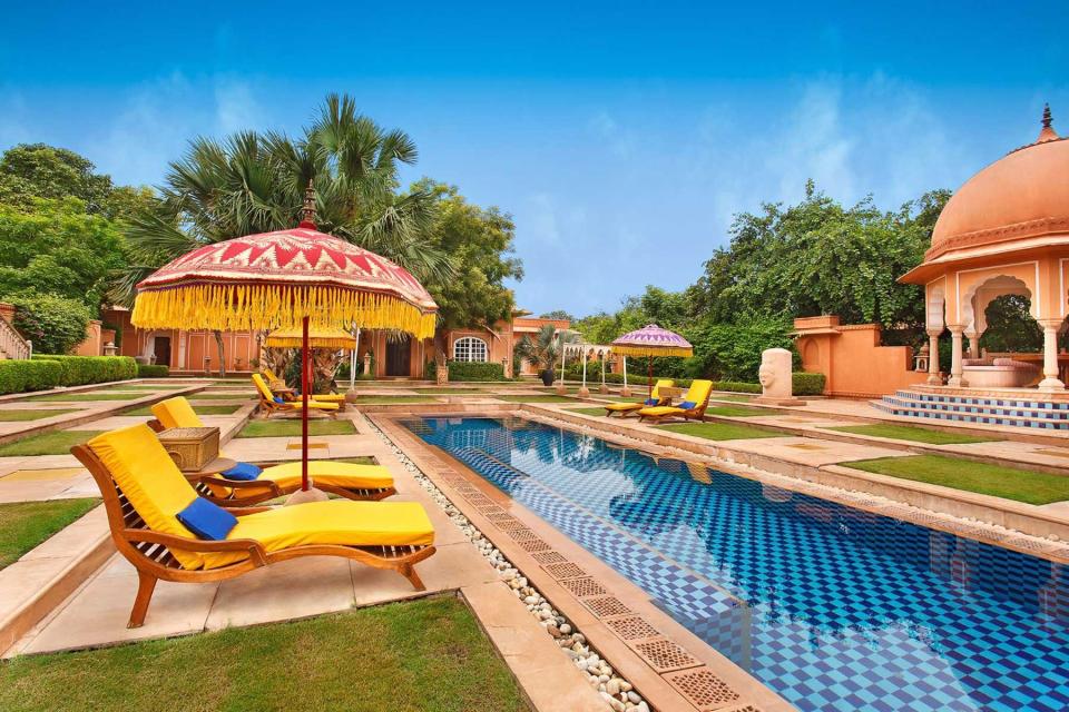 Pool at the Oberoi Rajvilas resort in India