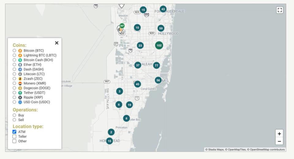 Number and locations of cryptocurrency ATMs in South Florida. Credit: Edin Pašović/OCCRP