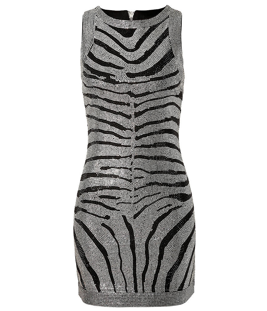 Balmain Rhinestone Zebra Print Dress