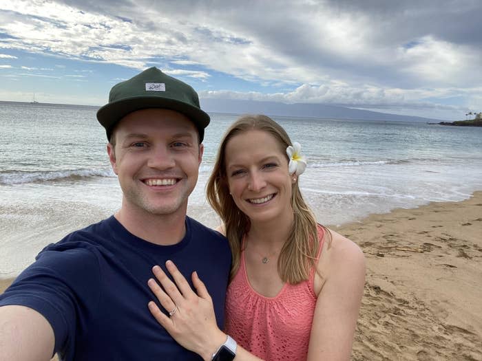 Alexander Burckle and his wife, Elizabeth Webster, take a selfie at the beach