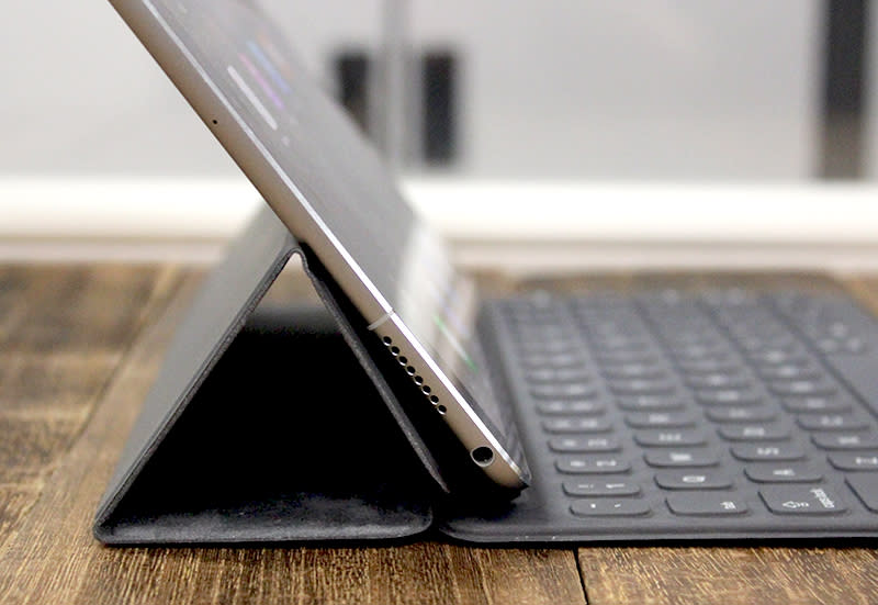 The Smart Keyboard also props the iPad Pro up, but only at a fixed angle.