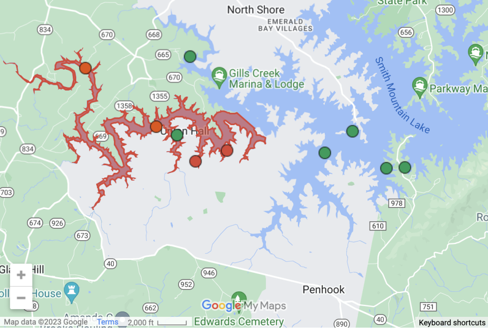 Detail from a Google map created by Virginia Department of Health.